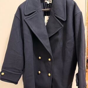 Karl Lagerfeld Dark Blue Pea Coat with Brass Buttons